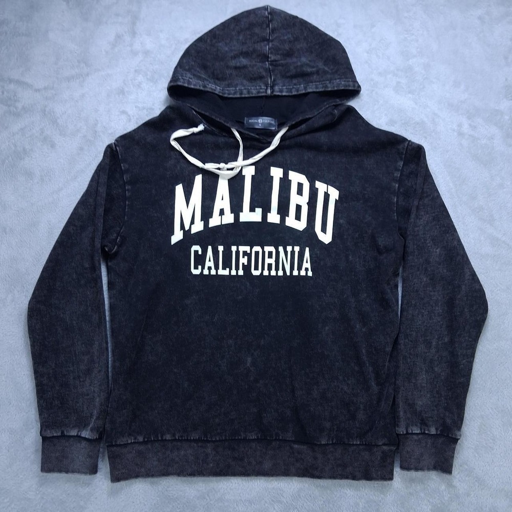 Social Culture Malibu California Hoodie Womens Medium Black Acid Wash Graphic